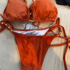 Orange Bikini with Beaded Accents